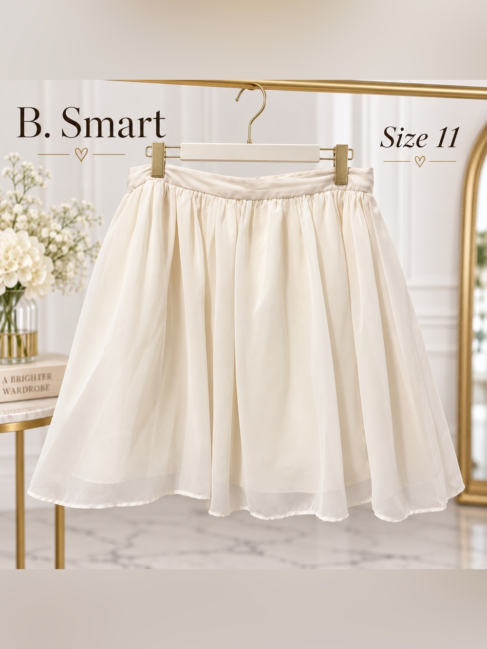 B. Smart Ivory Chiffon Full Skirt Size 11 Lined Crinoline Hem